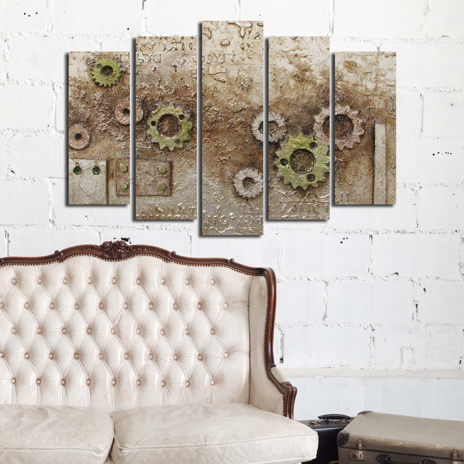 Quadro Decorativo em Tela – Conjunto de 5 Peças, Multicolor, Suede 100%, Moldura de Madeira 3 cm, 70 x 105 cm (Total) – 5PATK-198