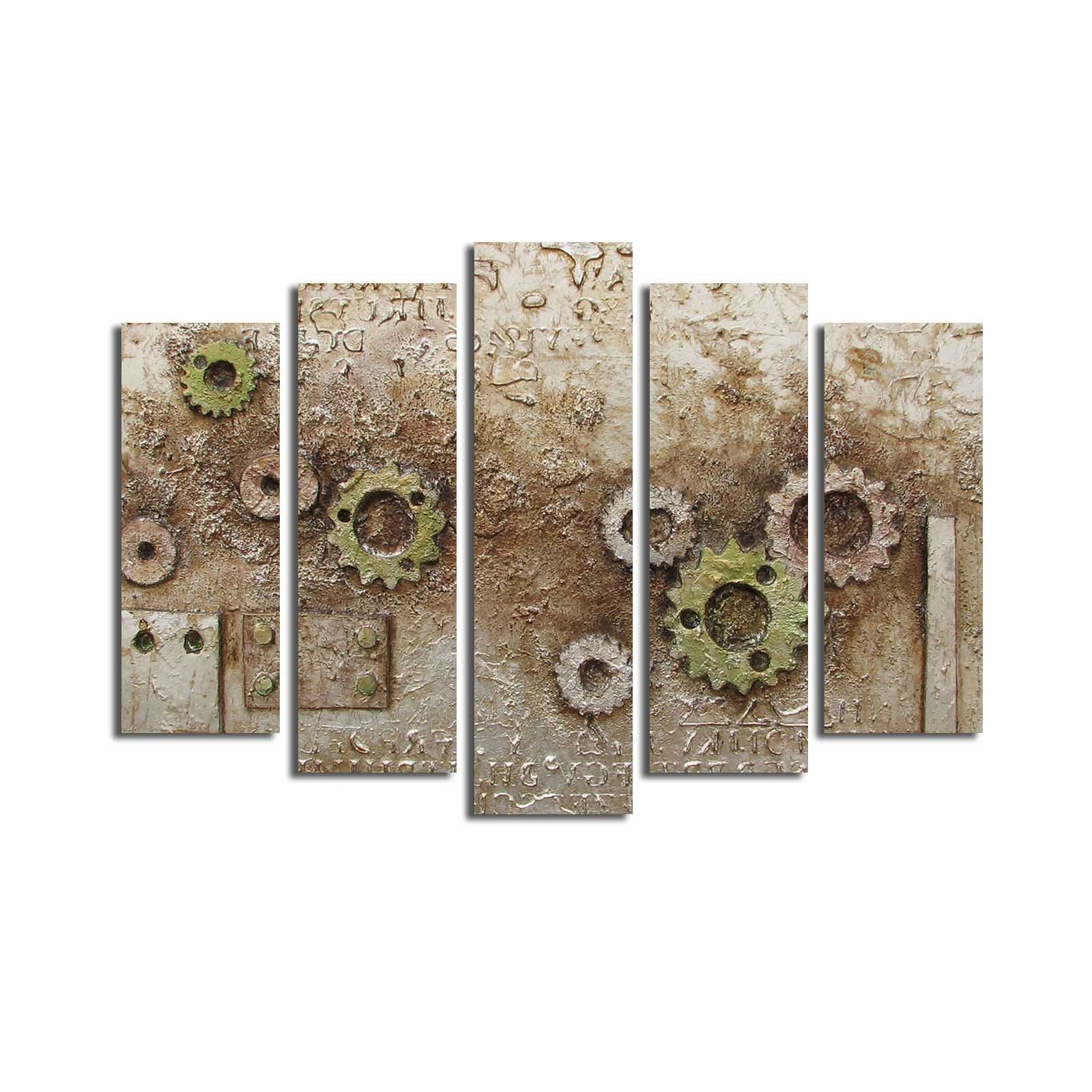 Quadro Decorativo em Tela – Conjunto de 5 Peças, Multicolor, Suede 100%, Moldura de Madeira 3 cm, 70 x 105 cm (Total) – 5PATK-198