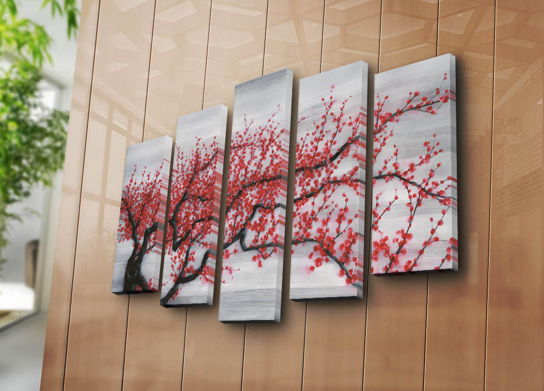 Quadro Decorativo em Tela (5 Peças) Multicolor 70 x 105 cm | Suede 100% | Moldura de Madeira 3 cm – 5PATK-199 [242BNZ5301]