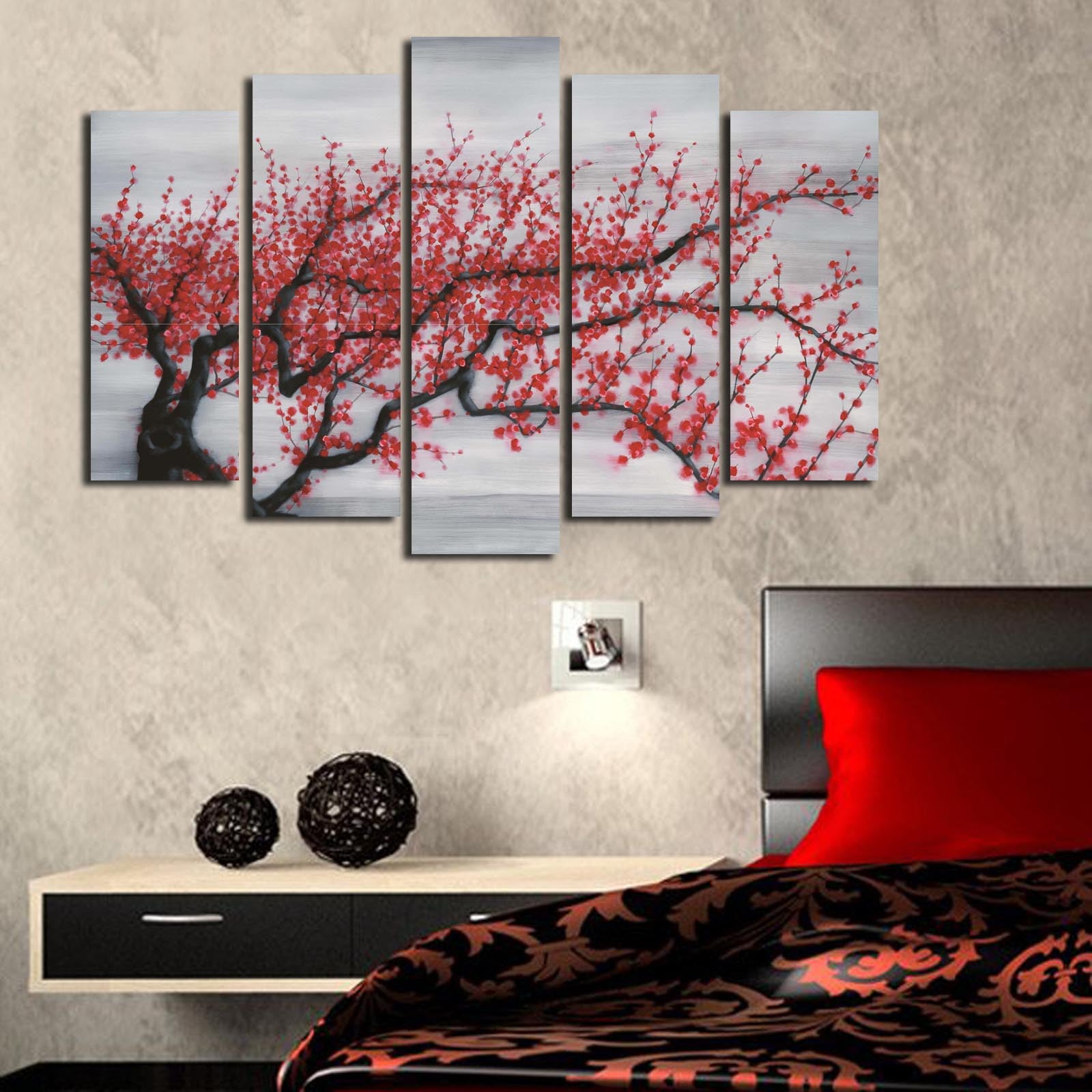 Quadro Decorativo em Tela (5 Peças) Multicolor 70 x 105 cm | Suede 100% | Moldura de Madeira 3 cm – 5PATK-199 [242BNZ5301]