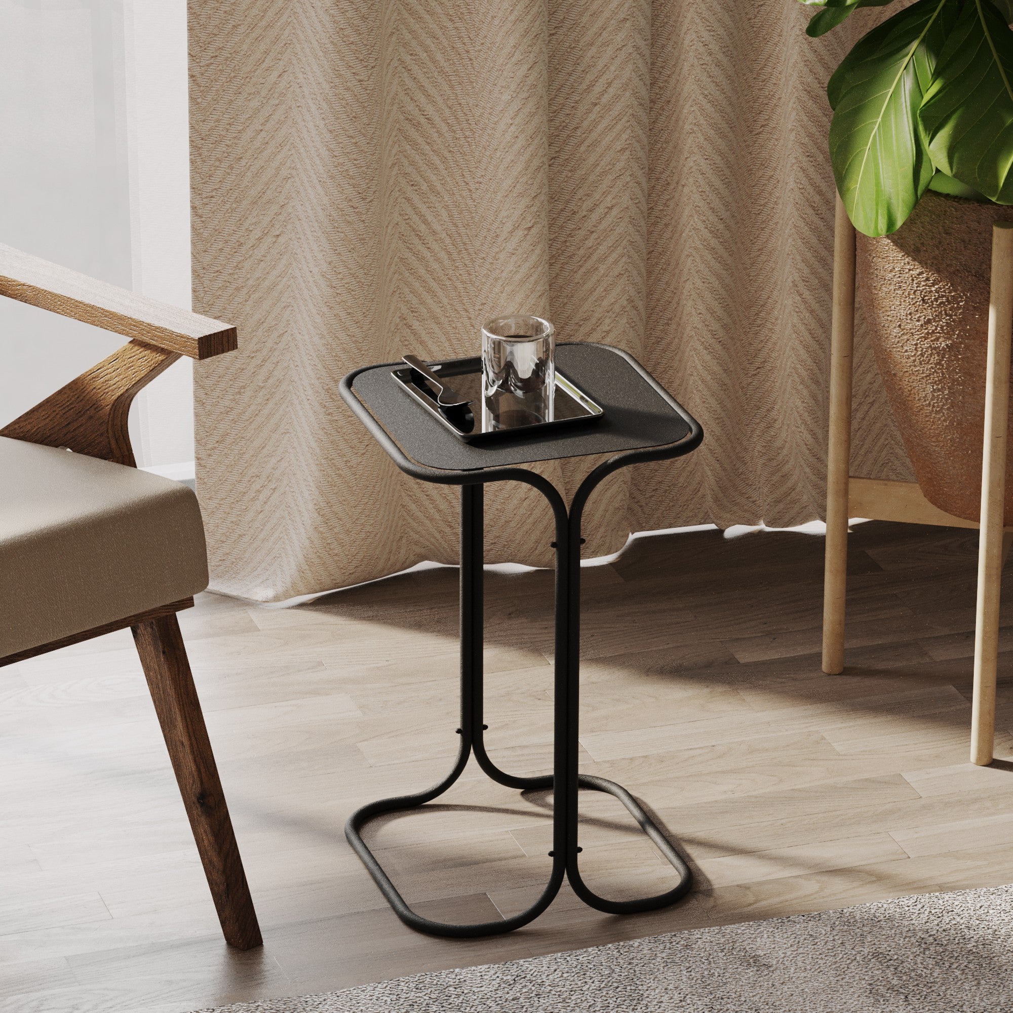 Mesa de centro elegante em metal preto, 30 x 52 x 30 cm | Construção 100% em metal durável | Perfeita para salas de estar modernas e espaços aconchegantes