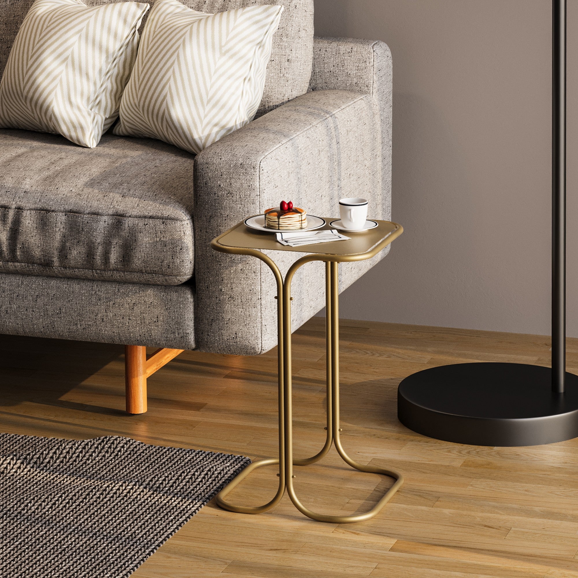 Mesa de Centro Elegante Dourada, 30 x 52 x 30 cm | Construção 100% em Metal, Montada | Design Elegante e Durável para Espaços Modernos