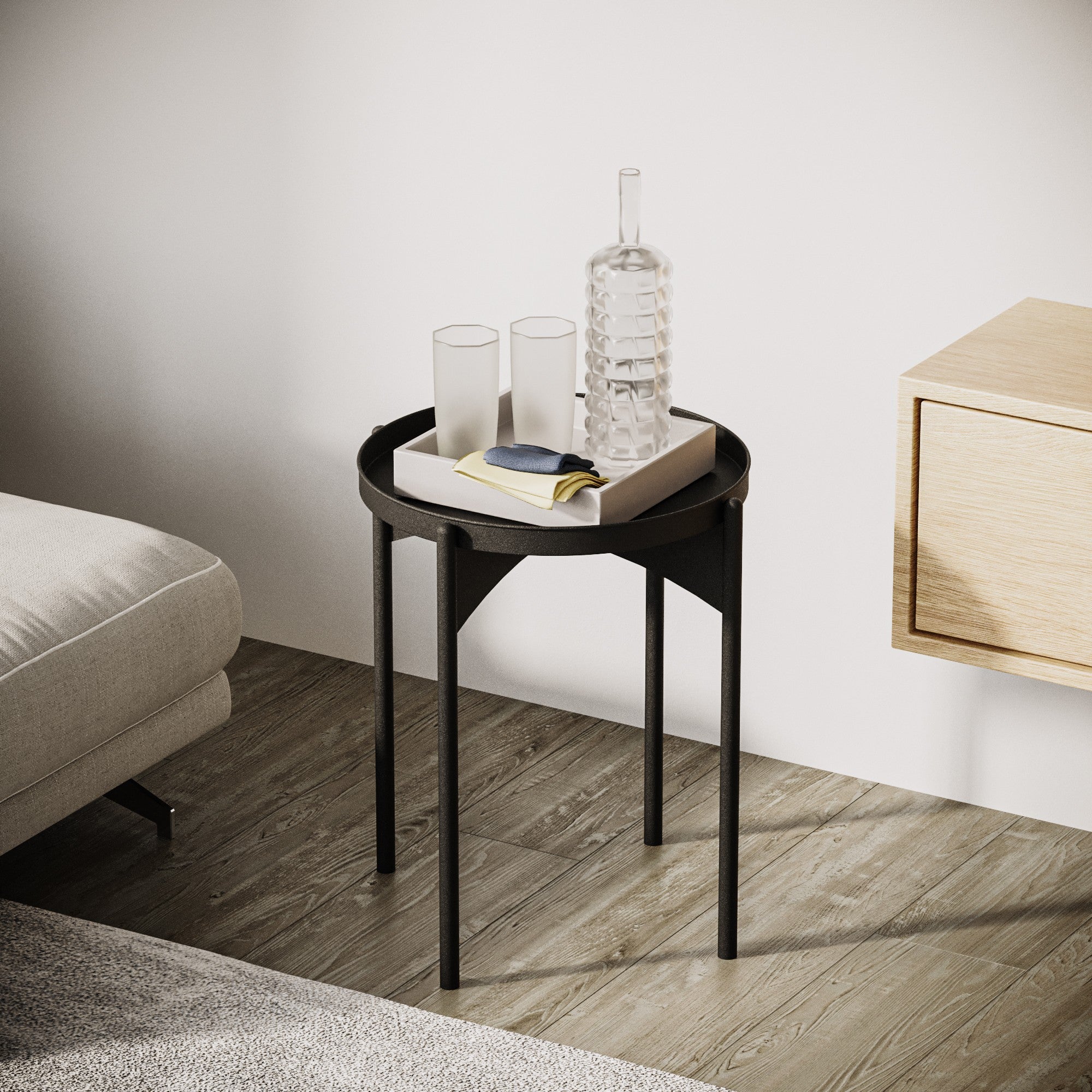 Mesa de centro elegante em metal preto, 44 x 57 x 44 cm | 100% metal durável, desmontável para fácil montagem | Perfeita para salas de estar e espaços modernos