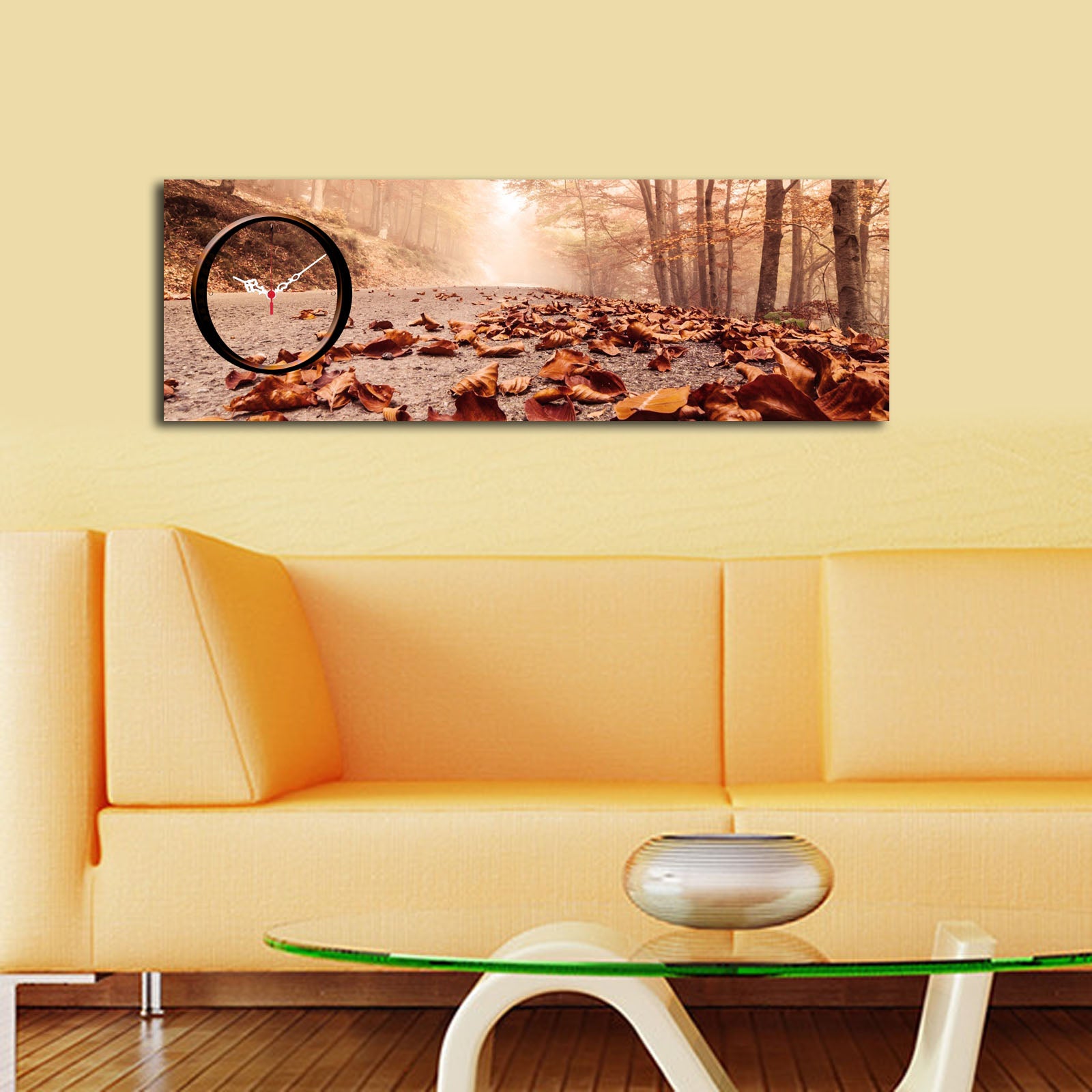 Relógio de Parede em Tela Suede Multicolor 30x90 cm com Moldura de Madeira 3 cm – 3090CS-40