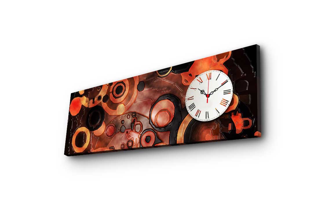 Relógio de Parede em Tela Decorativa Multicolor 30x90 cm | Tela Suede 100% | Moldura de Madeira 3 cm | Ref. 3090CS-52