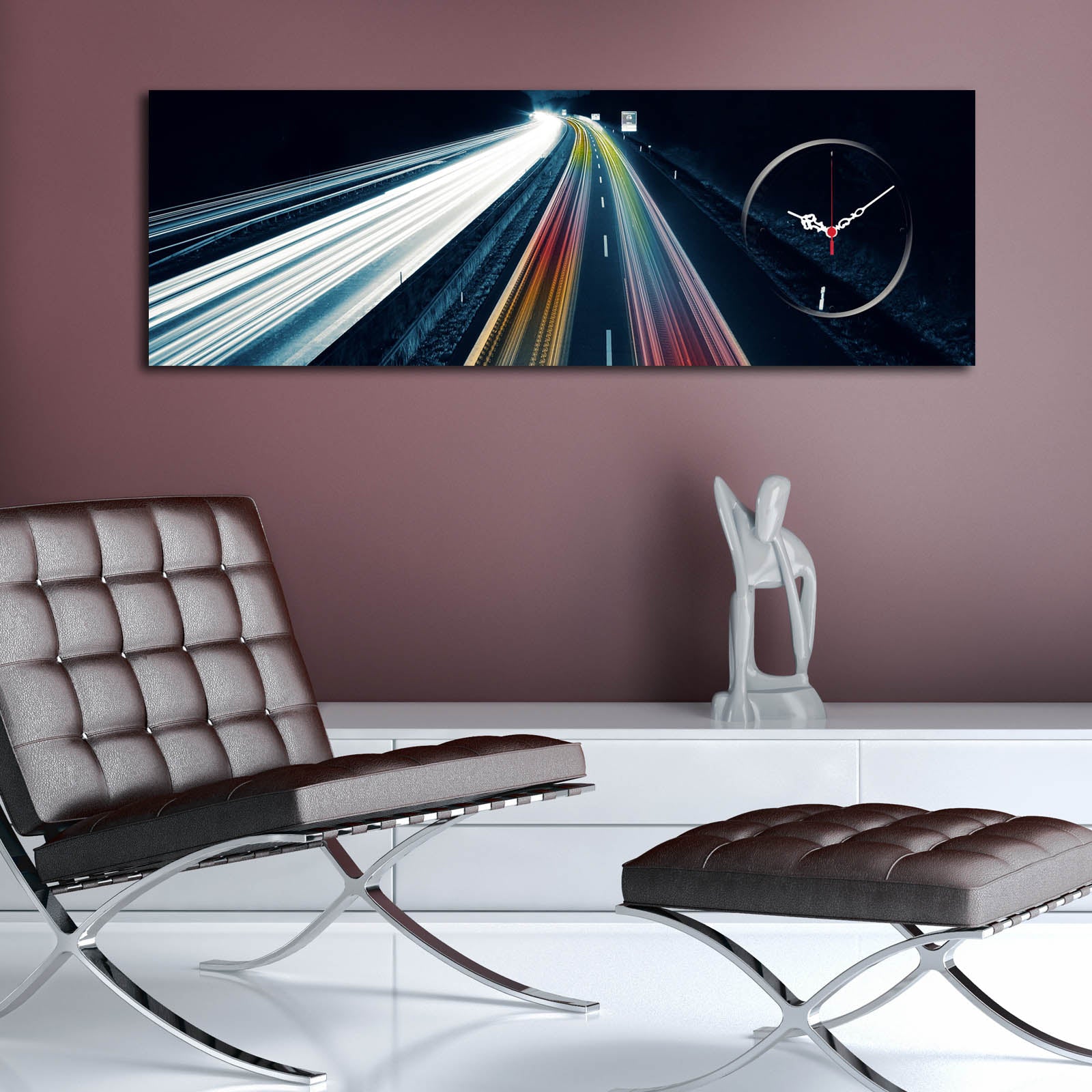 Relógio de Parede em Tela Suede Multicolor 30x90 cm com Moldura de Madeira 3 cm – 3090CS-54