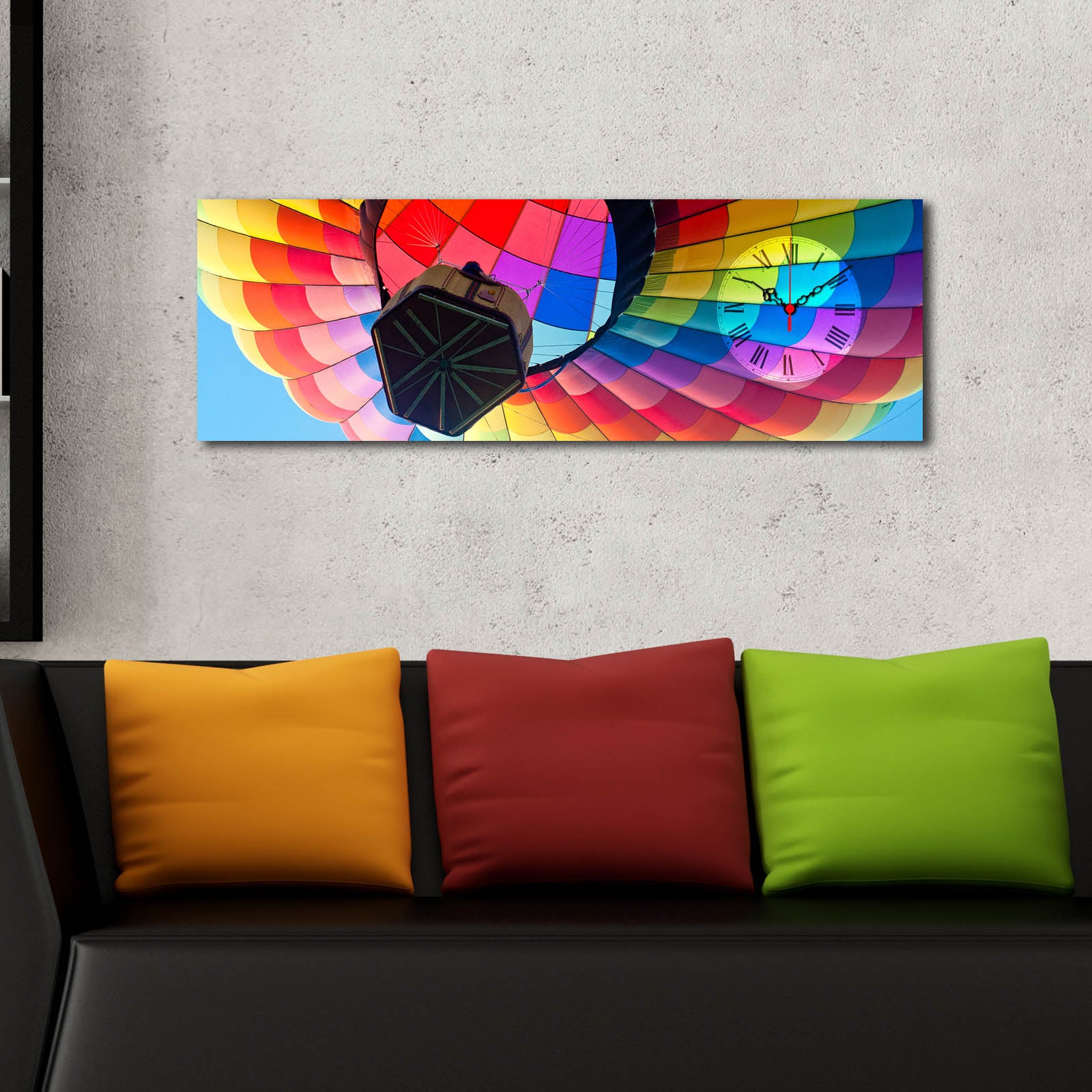 Relógio de Parede Decorativo em Tela de Camurça 100% 30x90 cm, Multicolor, Moldura de Madeira 3 cm (3090CS-56)