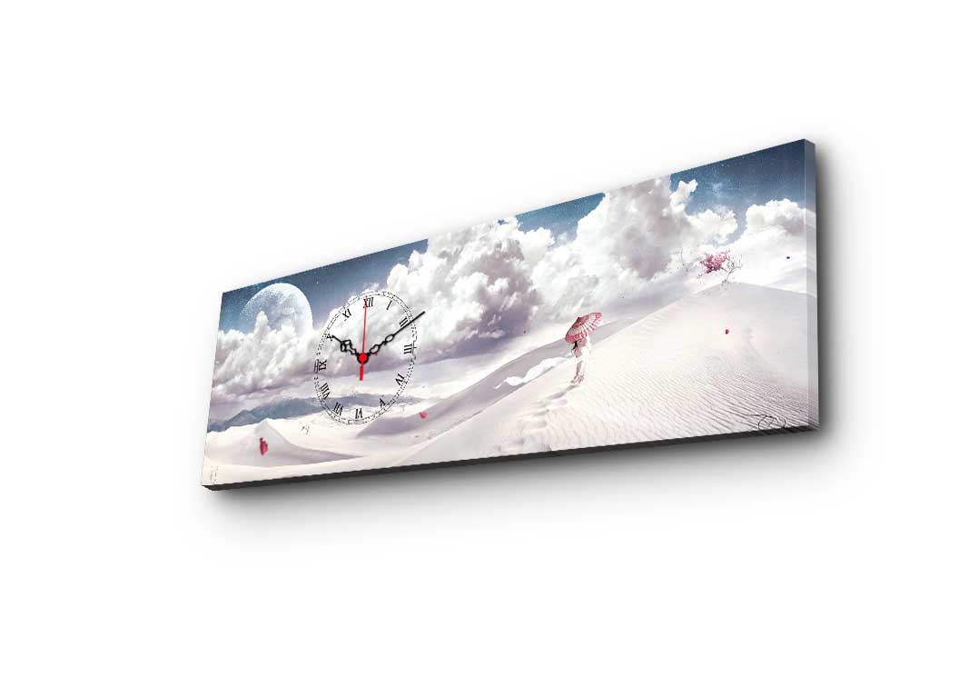 Relógio de Parede Decorativo em Tela Suede 30x90 cm Multicolor com Moldura de Madeira 3 cm – 3090CS-57