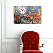 Relógio de Parede em Tela Decorativa Multicolor 45 x 70 cm — 100% Suede Canvas com Moldura de Madeira 3 cm (Modelo 5070CS-76)