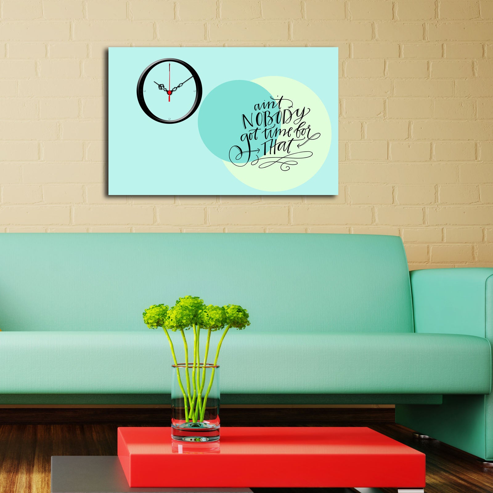 Relógio de Parede Decorativo em Tela Suede Multicolor 45x70 cm com Moldura de Madeira (3 cm)