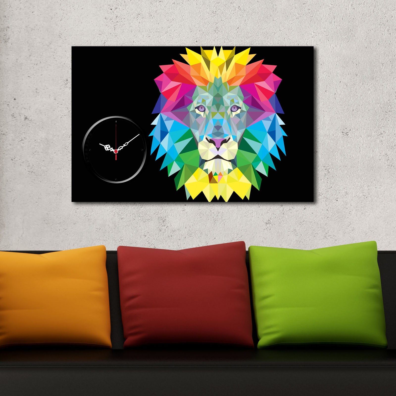 Relógio de Parede Decorativo em Tela Suede Multicolor 45x70 cm, Moldura de Madeira 3 cm – 5070CS-83