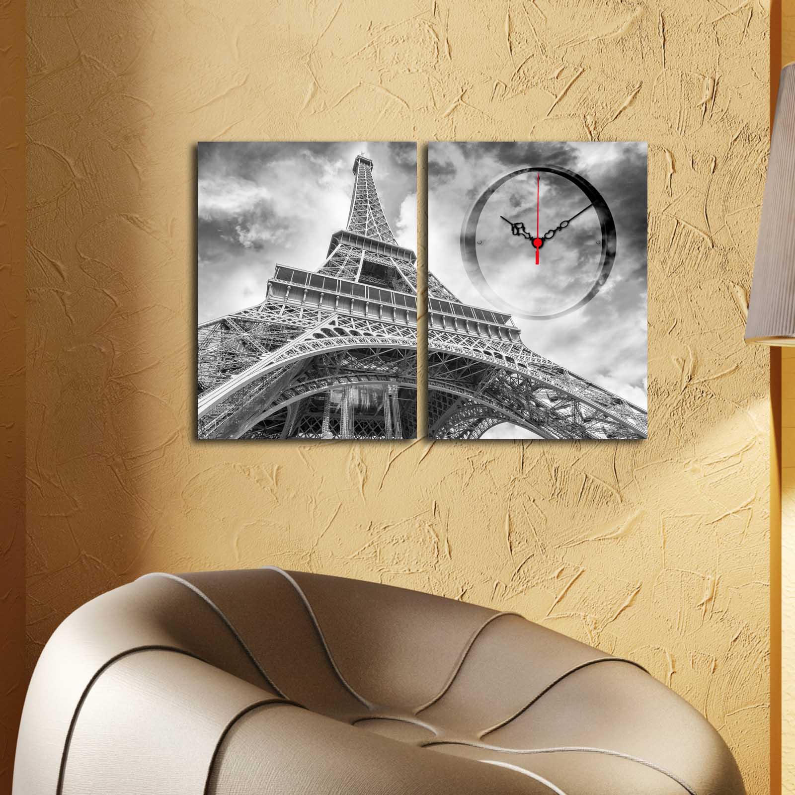 Relógio de Parede em Tela Decorativa (2 Peças) Multicolor – 100% Canvas de Camurça, Moldura de Madeira 3 cm, 28x38 cm cada (Total 60x38 cm) – 2P3040CS-152