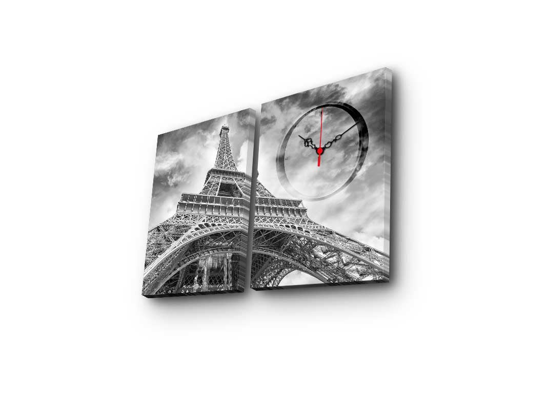 Relógio de Parede em Tela Decorativa (2 Peças) Multicolor – 100% Canvas de Camurça, Moldura de Madeira 3 cm, 28x38 cm cada (Total 60x38 cm) – 2P3040CS-152