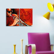 Relógio de Parede em Tela Decorativa (2 Peças) Multicolor – Suede Canvas, Moldura de Madeira, 60 x 38 cm