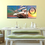 Relógio de Parede Decorativo em Tela (3 Peças) 90 x 38 cm, Multicolor, Moldura de Madeira 3 cm