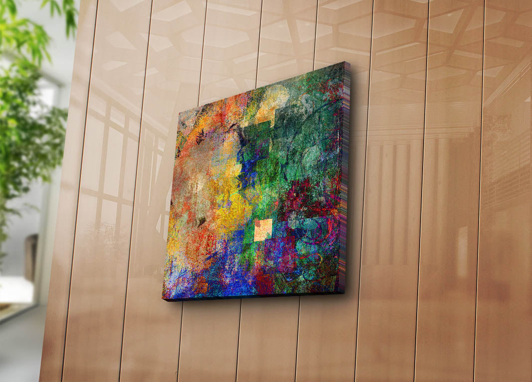 Quadro em Tela Decorativa Multicolor 45x45 cm | Tela 100% Camurça | Moldura em Madeira (Espessura 3 cm) – 4545K-91