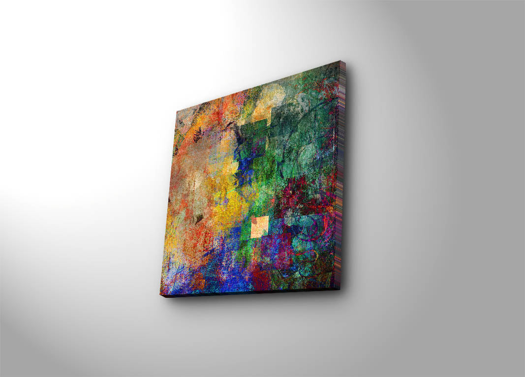Quadro em Tela Decorativa Multicolor 45x45 cm | Tela 100% Camurça | Moldura em Madeira (Espessura 3 cm) – 4545K-91