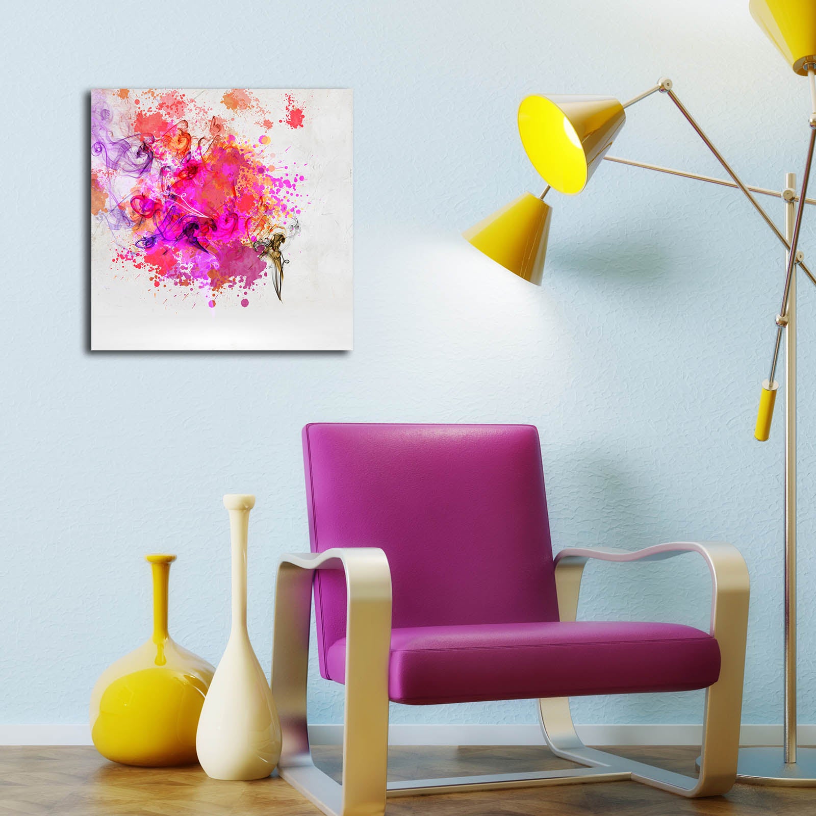 Tela Decorativa Multicolor 45x45 cm em Camurça 100% com Moldura de Madeira 3 cm – 4545K-93 (249CVT1203)