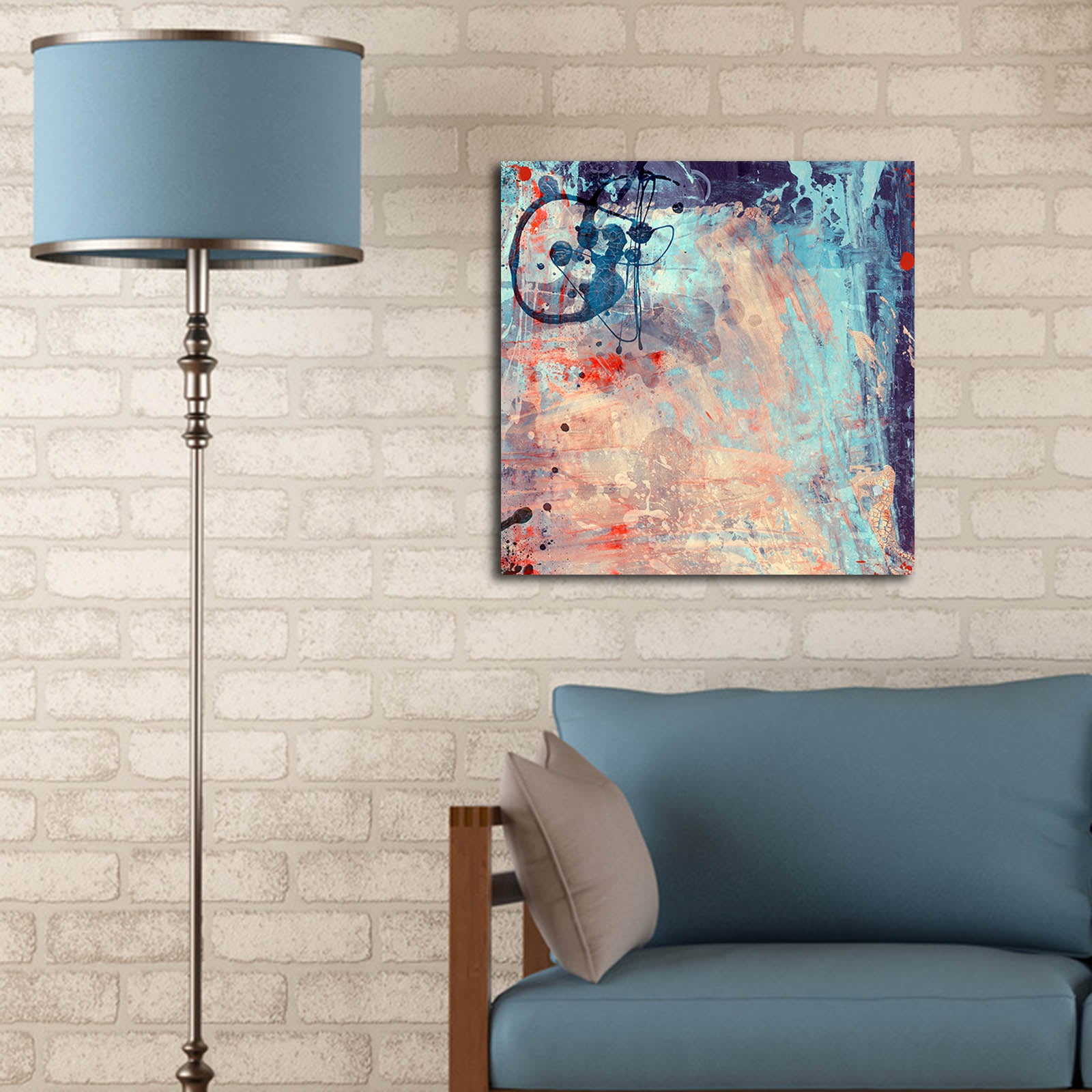 Tela Decorativa Multicolor 45x45 cm | Camurça 100% | Moldura de Madeira 3 cm (Ref. 4545K-96)