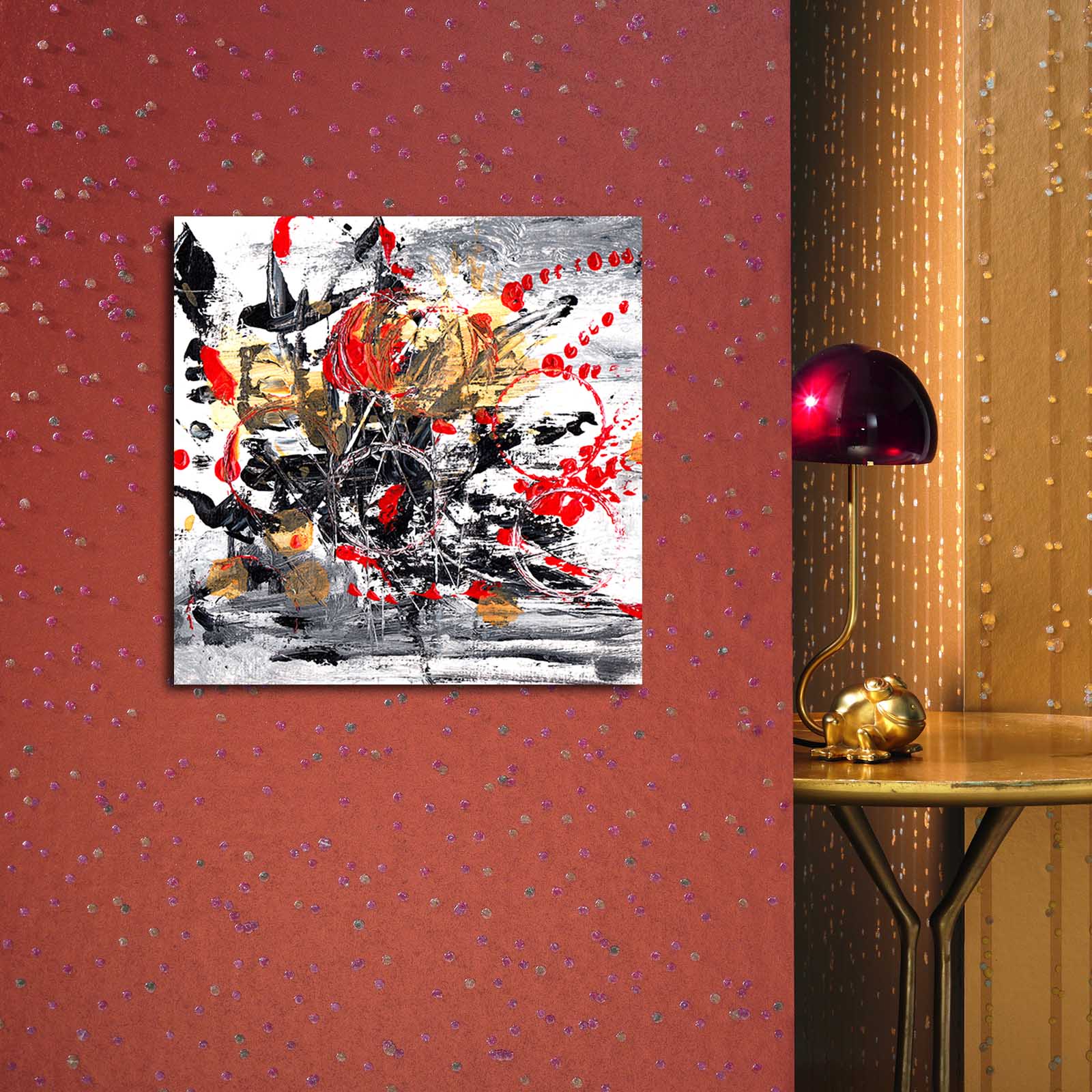 Tela Decorativa Multicolor 45x45 cm em Camurça 100% com Moldura de Madeira 3 cm – Modelo 4545K-98