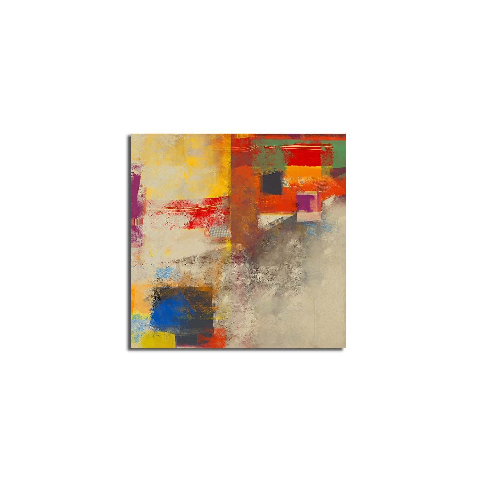 Tela Decorativa Multicolor 45 x 45 cm em Camurça 100% com Moldura de Madeira 3 cm - 4545K-99