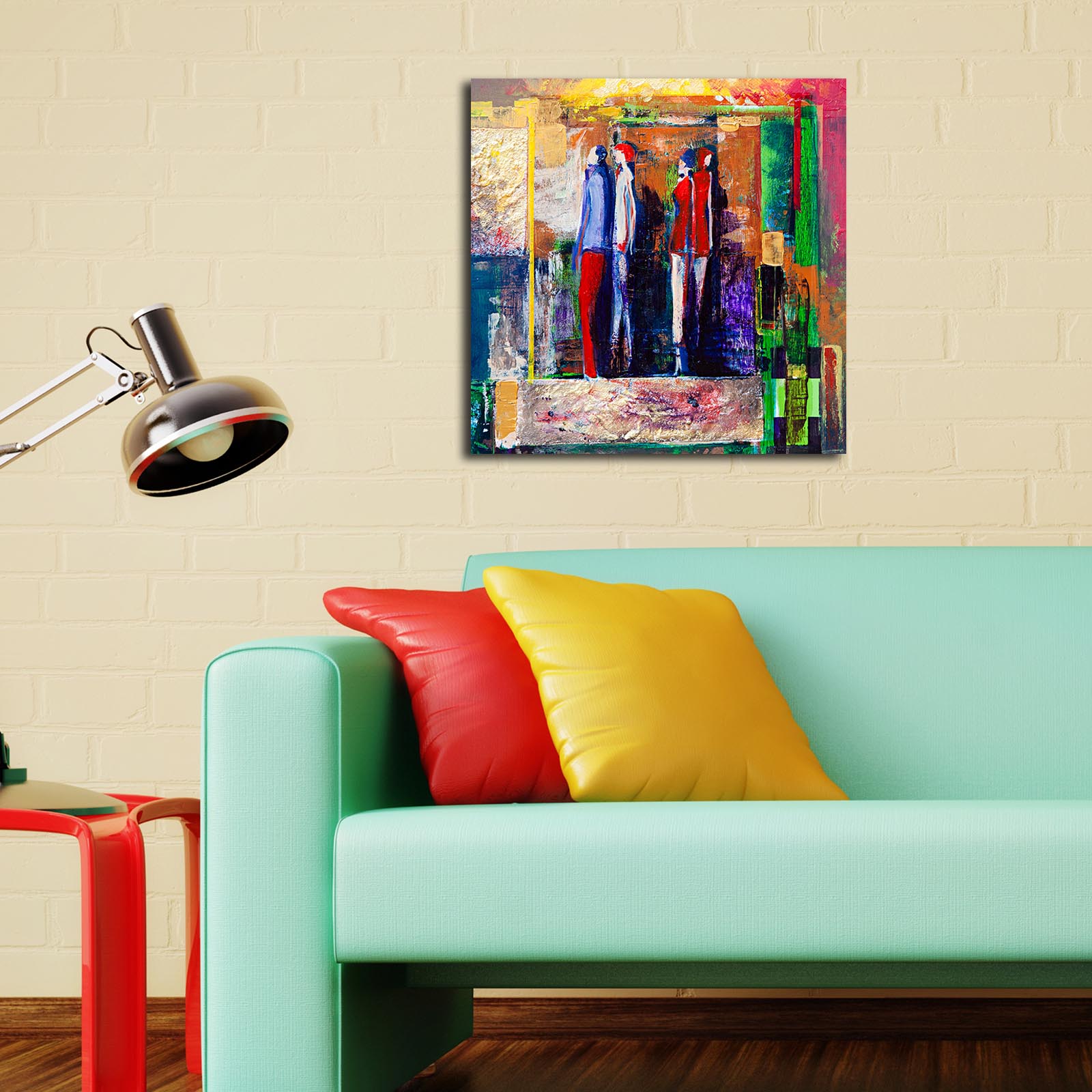 Tela Decorativa Multicolor 45x45 cm em Lona Tipo Camurça com Moldura de Madeira 3 cm – 4545K-103