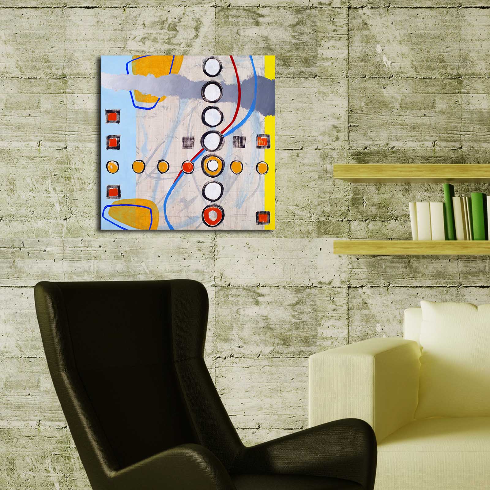 Tela Decorativa Multicolor 45x45 cm em Camurça 100% com Moldura 100% Madeira (3 cm) – Modelo 4545K-106