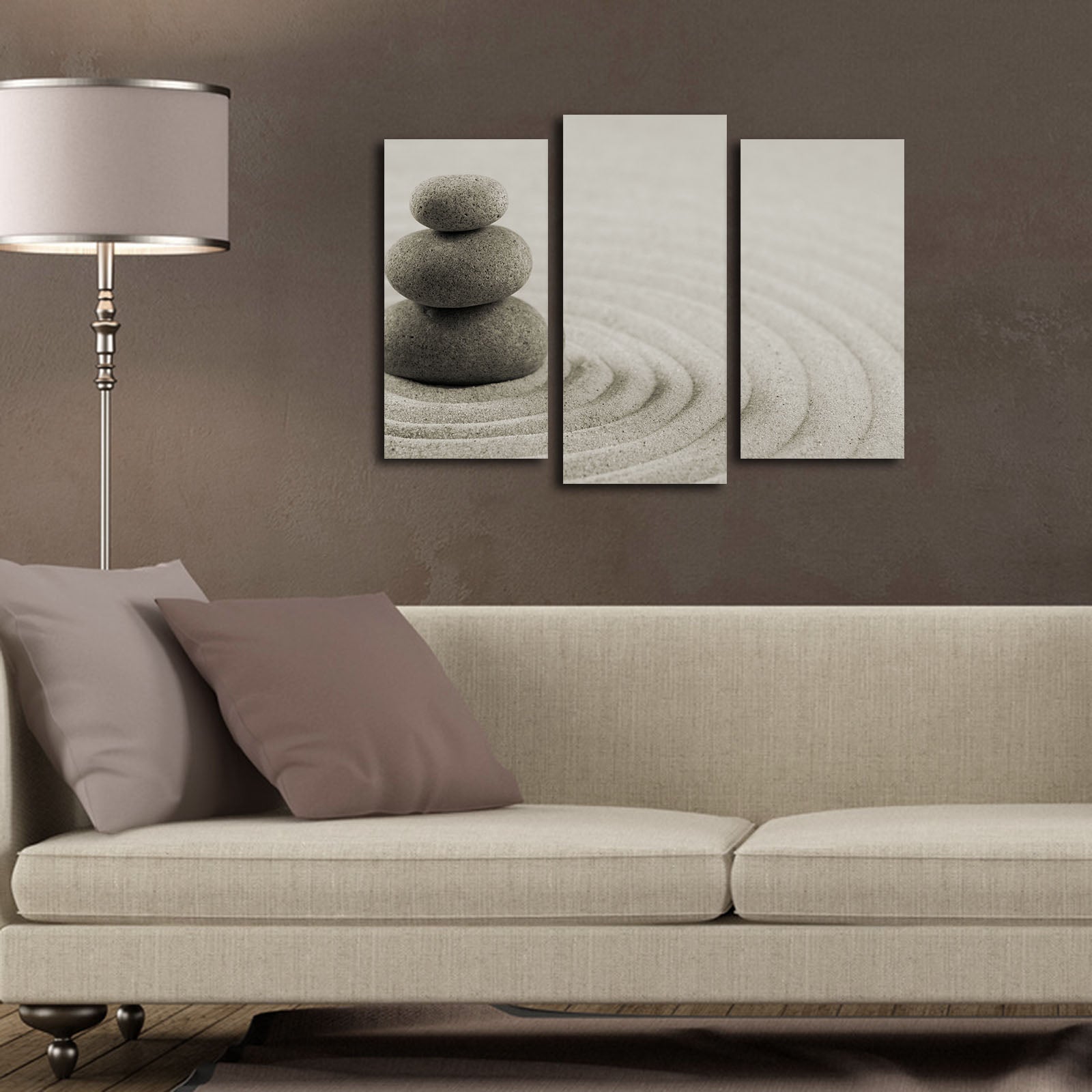 Quadro Decorativo em Tela Multicolor (Conjunto de 3 Peças) — Suede 100% com Moldura de Madeira, 66 x 45 cm (Modelo 3PATK-81)