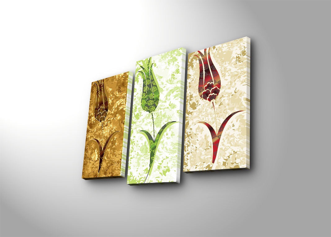 Quadro Decorativo em Tela 3 Peças Multicolor (66x45 cm) | 100% Camurça, Moldura de Madeira 3 cm | 3PATK-82