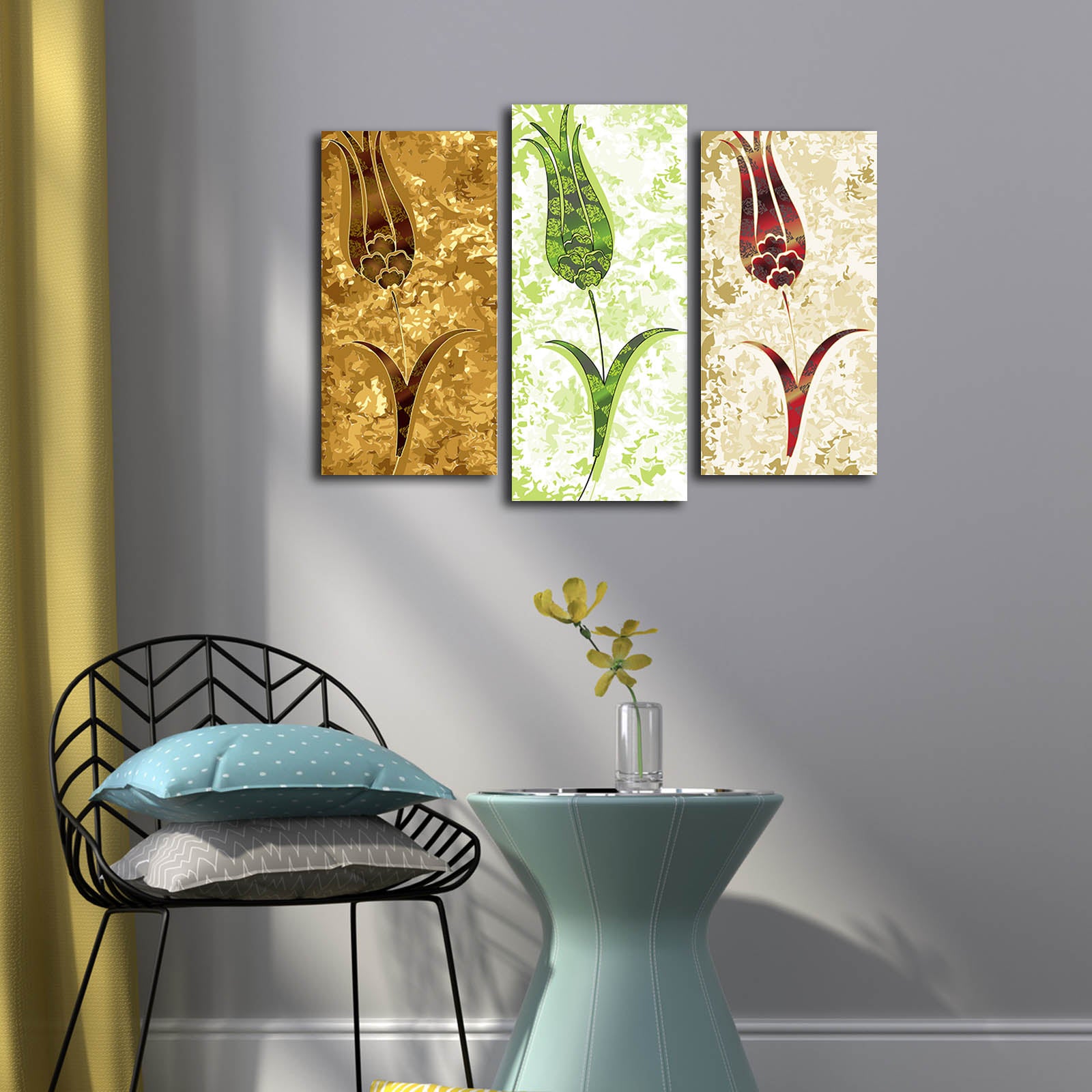 Quadro Decorativo em Tela 3 Peças Multicolor (66x45 cm) | 100% Camurça, Moldura de Madeira 3 cm | 3PATK-82