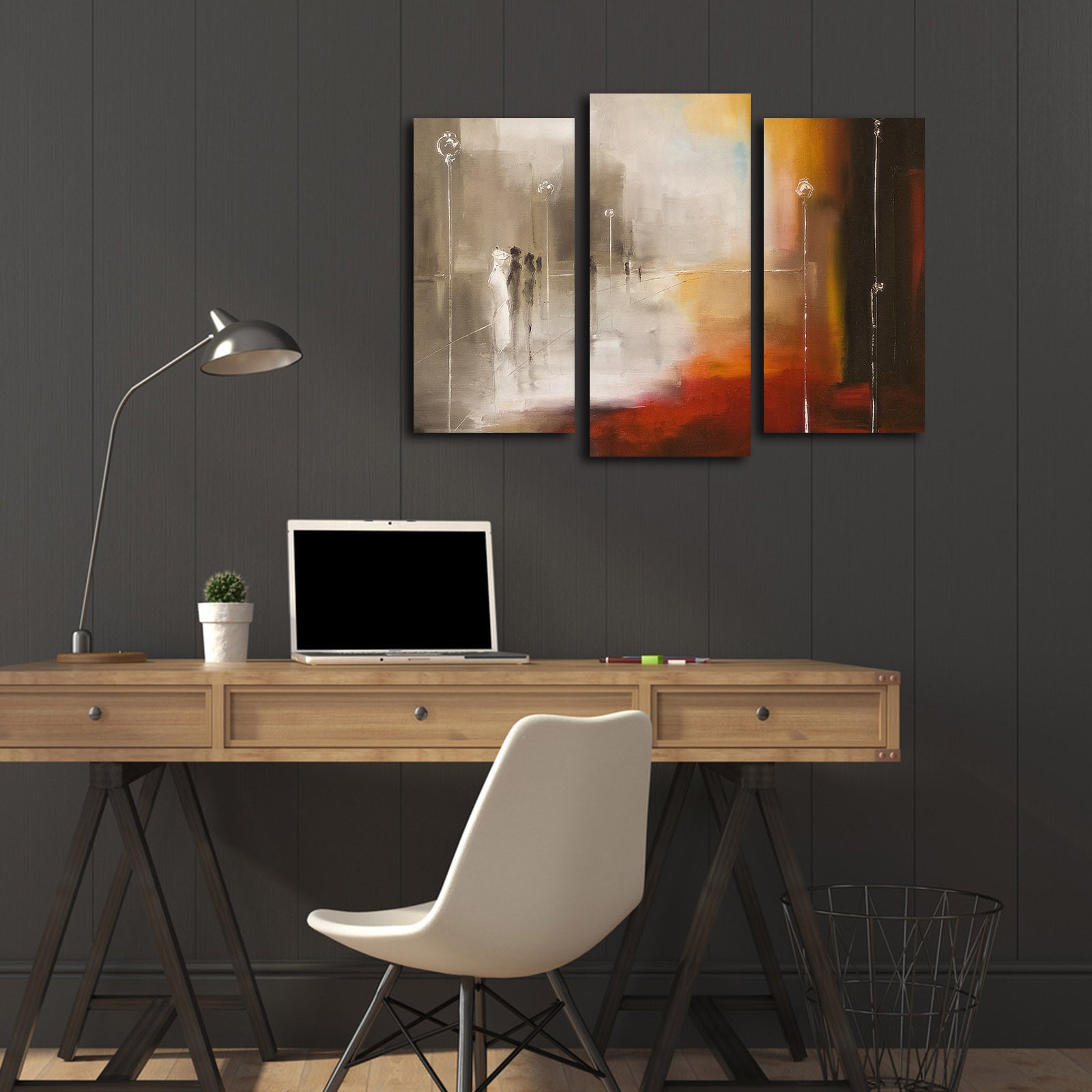 Quadro Decorativo em Tela (3 Peças) Multicolor – Suede 100% com Moldura de Madeira 3 cm – Tamanho Total 66 x 45 cm – 3PATK-83