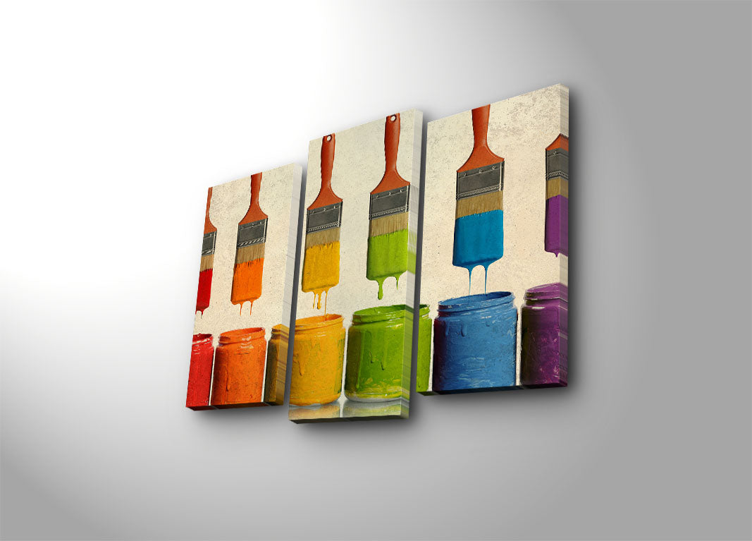 Quadro Decorativo em Tela Suede (3 Peças) Multicolor 66 x 45 cm com Moldura de Madeira – 3PATK-85