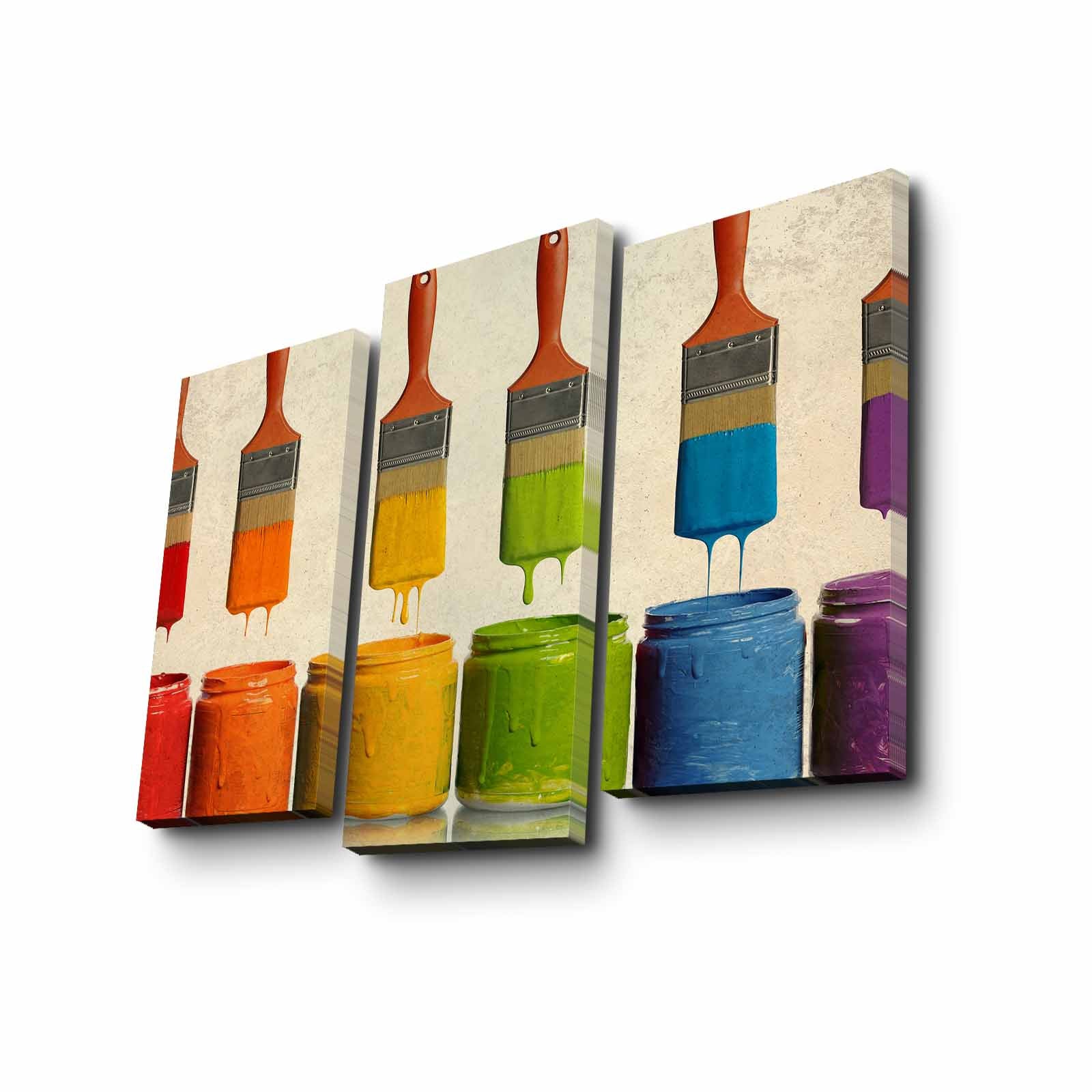 Quadro Decorativo em Tela Suede (3 Peças) Multicolor 66 x 45 cm com Moldura de Madeira – 3PATK-85