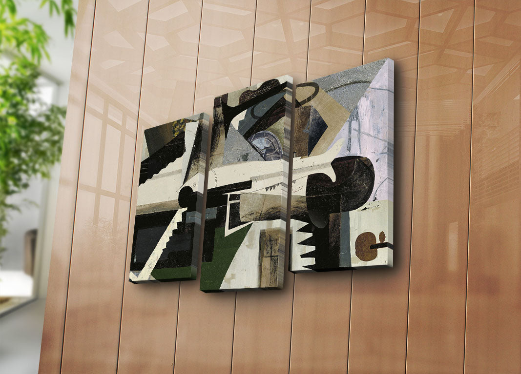 Tríptico em Tela Decorativa Multicolor 3PATK-86 — Suede 100%, Moldura de Madeira, 66 x 45 cm