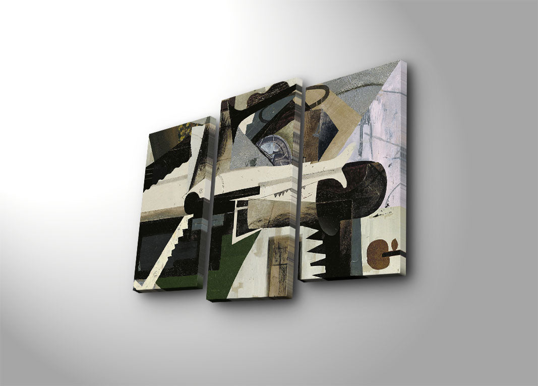 Tríptico em Tela Decorativa Multicolor 3PATK-86 — Suede 100%, Moldura de Madeira, 66 x 45 cm