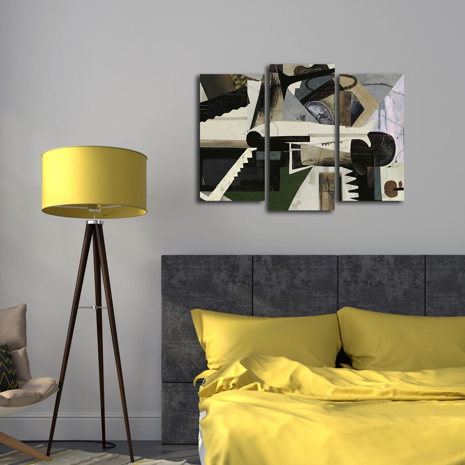 Tríptico em Tela Decorativa Multicolor 3PATK-86 — Suede 100%, Moldura de Madeira, 66 x 45 cm