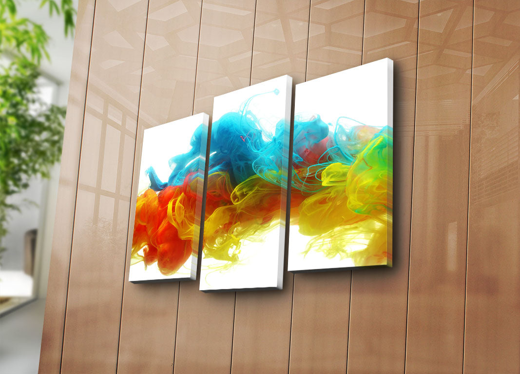 Quadro Decorativo em Tela 3 Peças Multicolor 3PATK-87, Suede 100%, Moldura Madeira 3 cm, 20x39 (2) + 20x45 (1), Total 66x45 cm