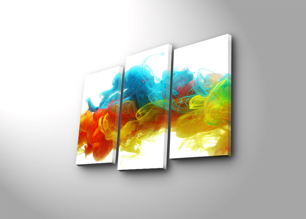 Quadro Decorativo em Tela 3 Peças Multicolor 3PATK-87, Suede 100%, Moldura Madeira 3 cm, 20x39 (2) + 20x45 (1), Total 66x45 cm