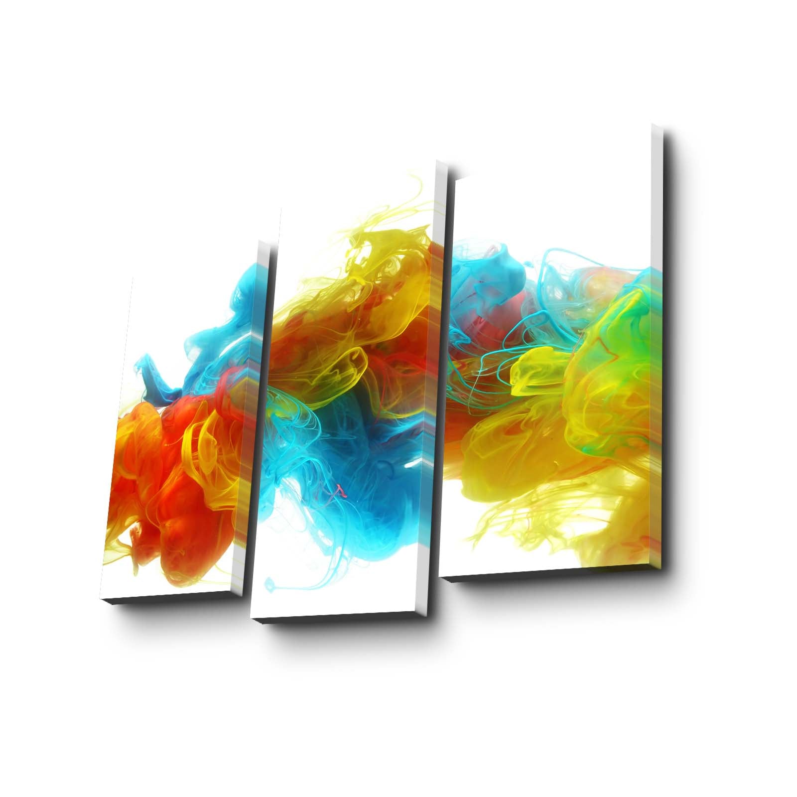 Quadro Decorativo em Tela 3 Peças Multicolor 3PATK-87, Suede 100%, Moldura Madeira 3 cm, 20x39 (2) + 20x45 (1), Total 66x45 cm