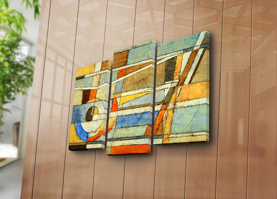 Quadro Decorativo em Tela Suede Multicolor (Conjunto de 3 Peças) com Moldura de Madeira — 66 x 45 cm