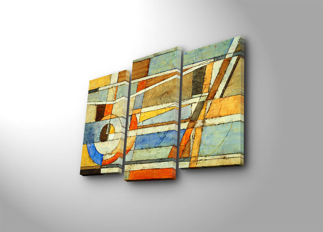 Quadro Decorativo em Tela Suede Multicolor (Conjunto de 3 Peças) com Moldura de Madeira — 66 x 45 cm