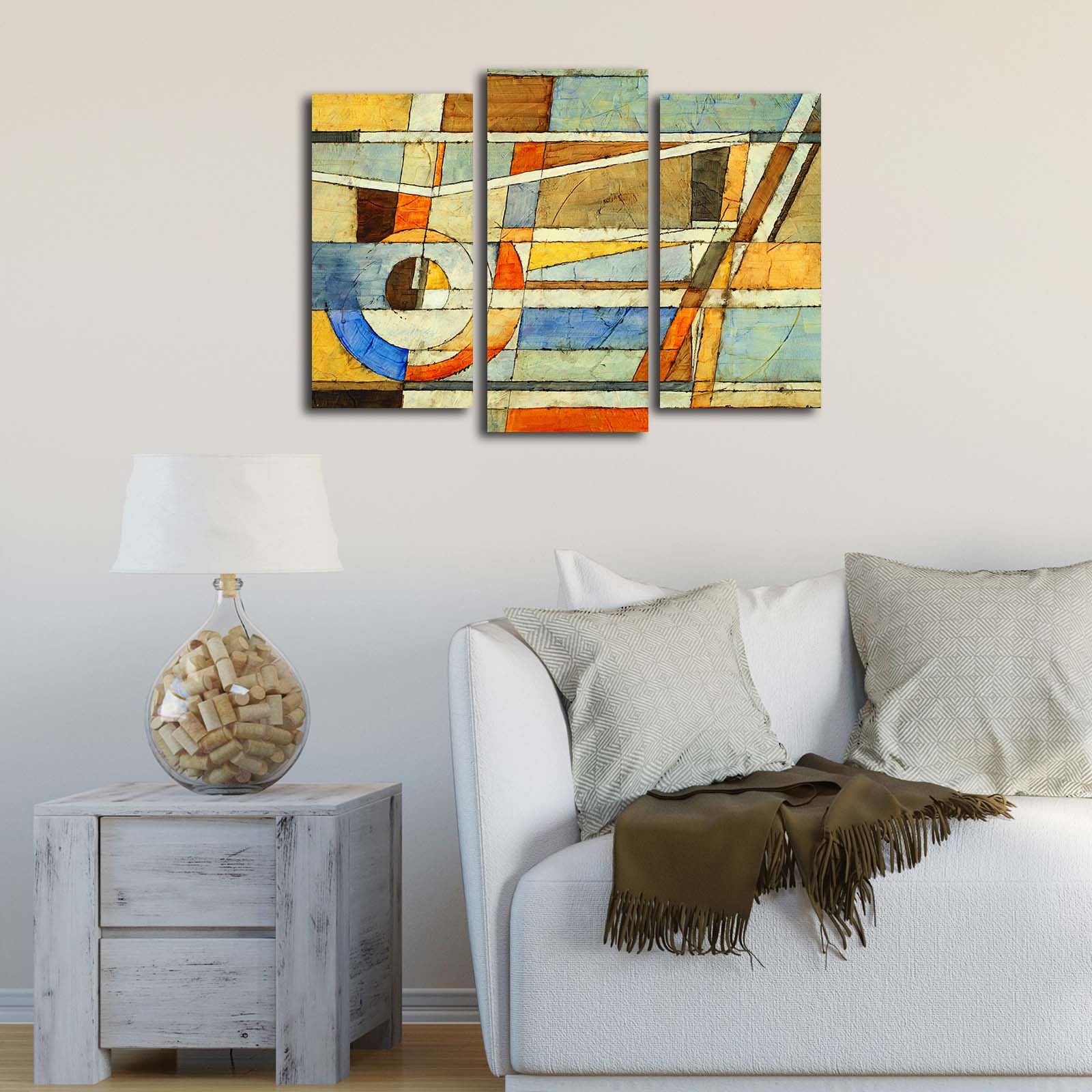 Quadro Decorativo em Tela Suede Multicolor (Conjunto de 3 Peças) com Moldura de Madeira — 66 x 45 cm