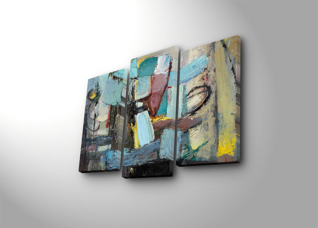 Quadro Decorativo Tríptico Multicolor 3PATK-89 em Tela Suede 100% com Moldura de Madeira 66x45 cm