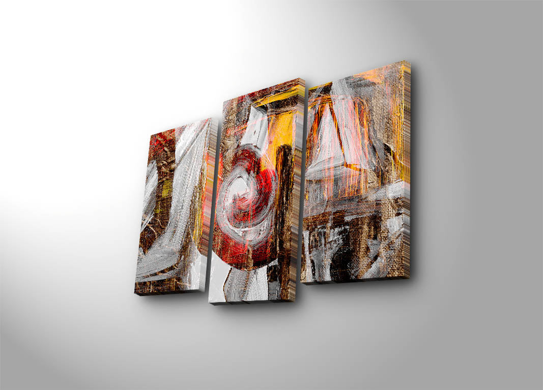 Tríptico em Tela Multicolor – Suede 100% com Moldura de Madeira, 66 x 45 cm