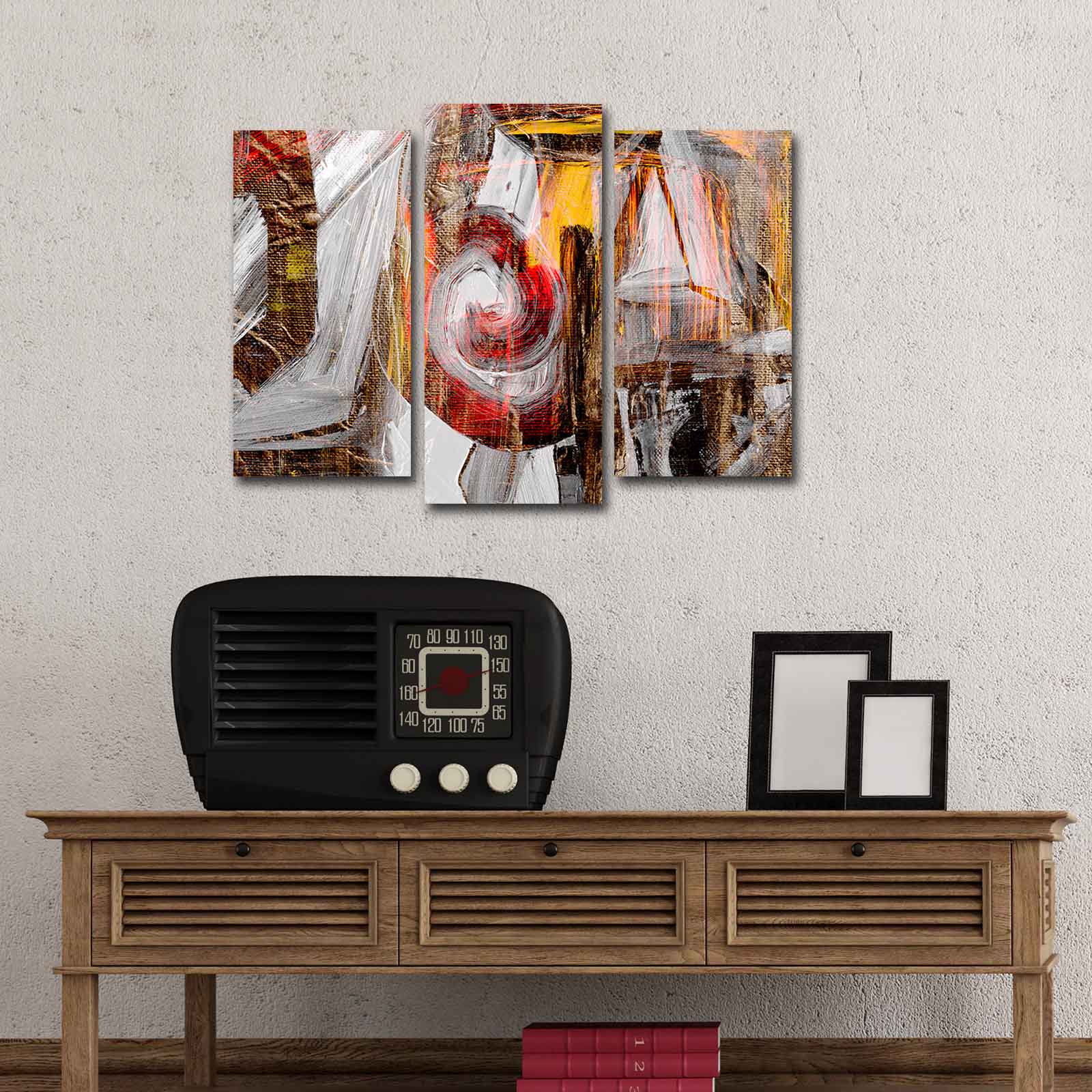 Tríptico em Tela Multicolor – Suede 100% com Moldura de Madeira, 66 x 45 cm