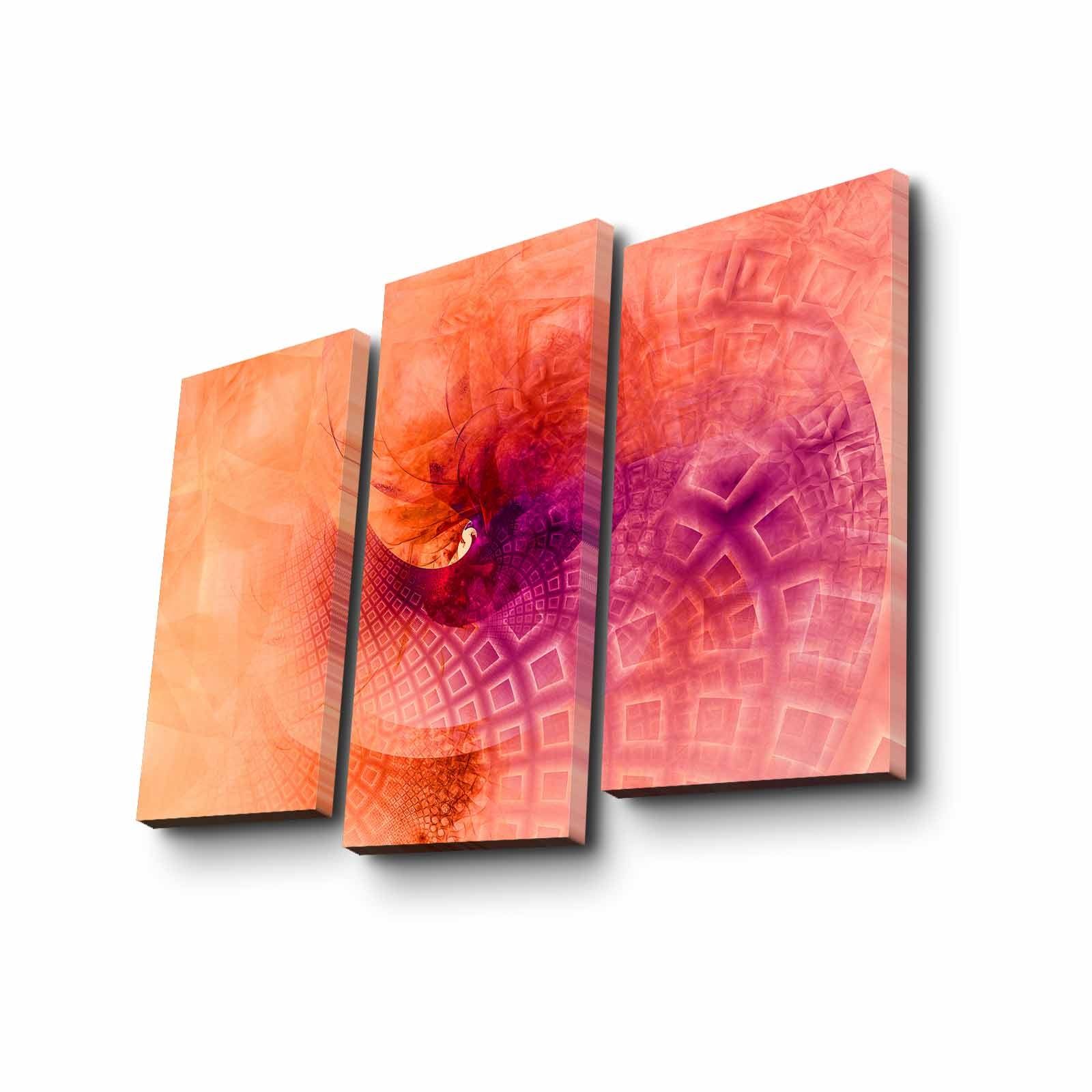 Conjunto de Quadros Decorativos em Canvas Suede (3 Peças) Multicolor — 3PATK-93 — Moldura de Madeira 3 cm, Tamanho Total 66 x 45 cm