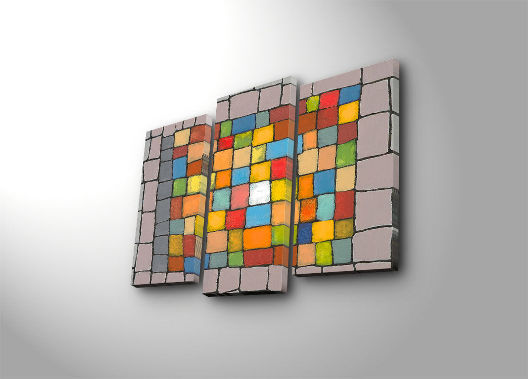 Conjunto de Telas Decorativas Multicolor 3 Peças em Camurça 100% com Moldura de Madeira – 66 x 45 cm [3PATK-95]