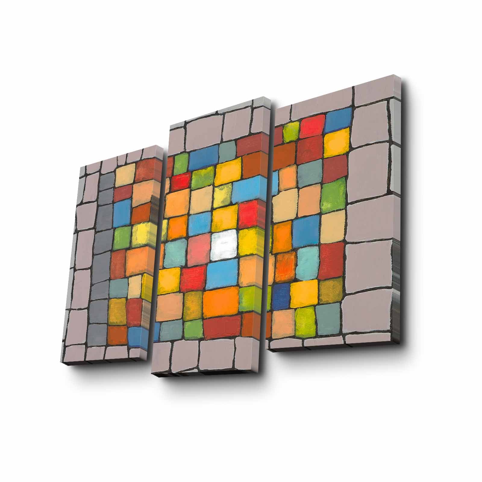 Conjunto de Telas Decorativas Multicolor 3 Peças em Camurça 100% com Moldura de Madeira – 66 x 45 cm [3PATK-95]