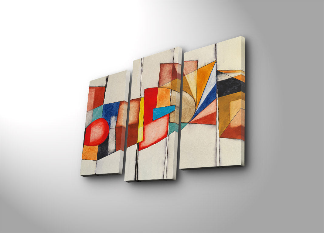 Quadro Decorativo em Tela Multicolor (3 Peças) – Suede 100% e Moldura de Madeira 3 cm, Conjunto 66 x 45 cm
