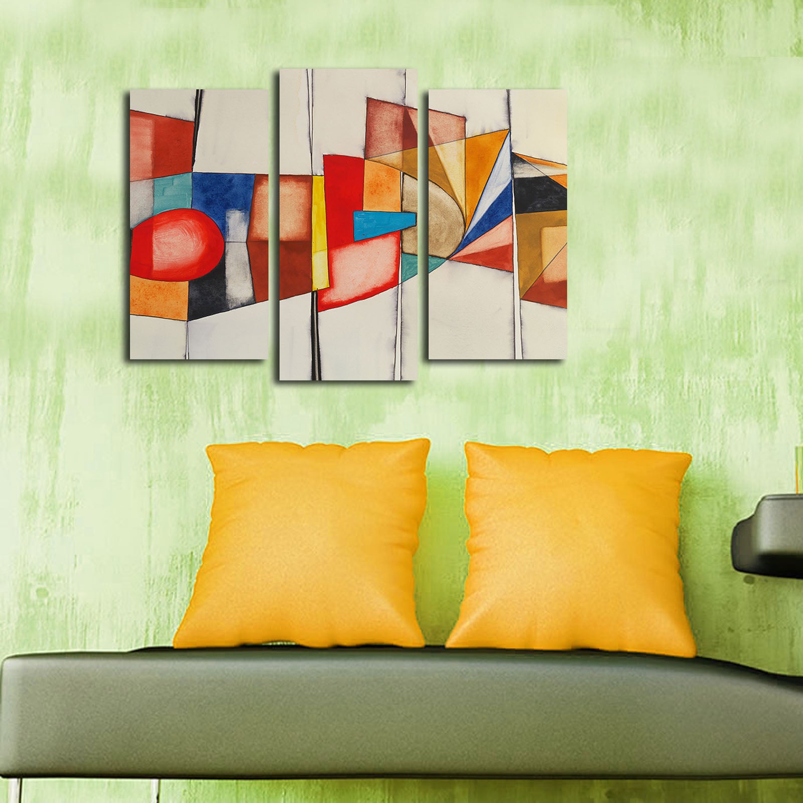 Quadro Decorativo em Tela Multicolor (3 Peças) – Suede 100% e Moldura de Madeira 3 cm, Conjunto 66 x 45 cm